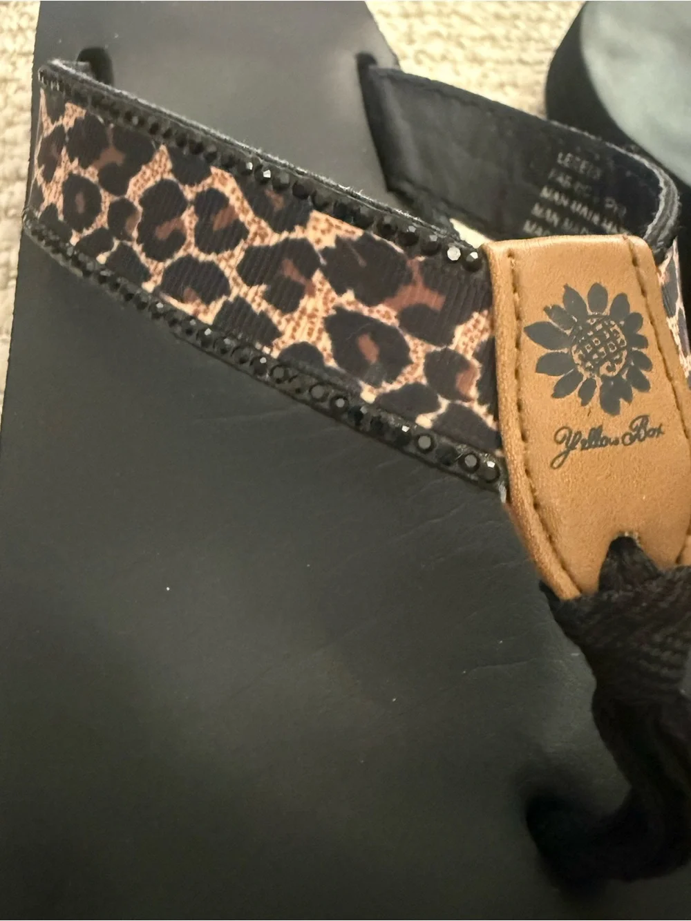Yellow Box Black Flip Flops with Leopard-Print Beaded Straps - Picture 3 of 9